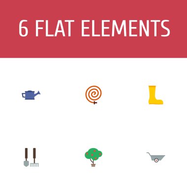 Düz simgeler lastik çizme, araçlar, yeşil ahşap ve diğer vektör öğeleri. Bahçe Bitkileri düz simgeler simge kümesi de aletleri, Can, Hosepipe nesneleri içerir.