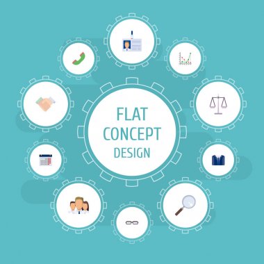 Düz simgeler gözlükler, kimlik kartı, grup ve diğer vektör öğeleri. İş düz simgeler simge kümesi de birlik, cep telefonu, grafik nesneleri içerir.