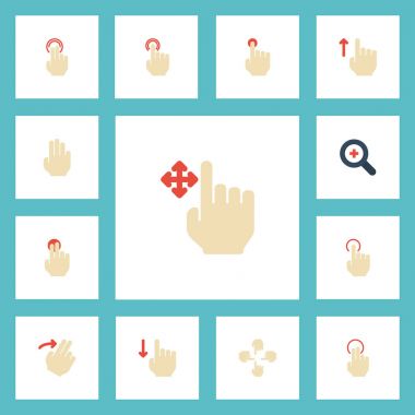 Düz simgeler parmak, tokatlamak, aşağı ve diğer vektör öğeleri. Jest düz simgeler simge kümesi de çok içerir, genişletmek, nesneleri tek.