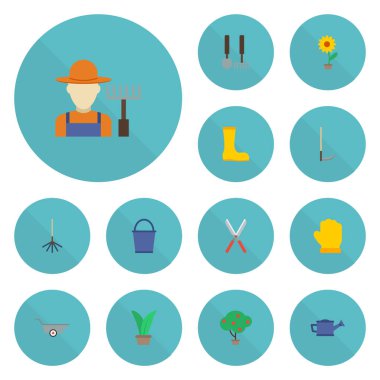 Düz simgeler makas, saksı, Komisyon ve diğer vektör öğeleri. Bahçe Bitkileri düz simgeler simge kümesi de Secateurs, kauçuk, Araçlar nesneleri içerir.