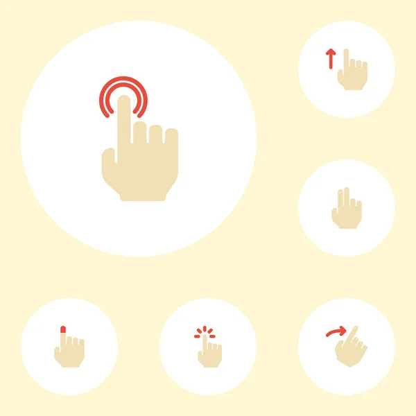 Плоские иконы, прикосновение, вращение и другие векторные элементы. Набор символов жестов плоские иконки также включает в себя слайд, два, основные объекты . — стоковый вектор