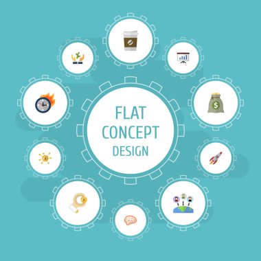 Düz simgeler yönetim, roket, zihin ve diğer vektör öğeleri. Başlangıç düz simgeler simge kümesi de son tarih, Crowdfunding, beyin nesneleri içerir.