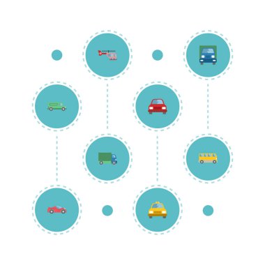 Düz simgeler kamyon, kamyon, taşıma ve diğer vektör öğeleri. Araç düz simgeler simge kümesi de spor, araç, taksi nesneleri içerir.