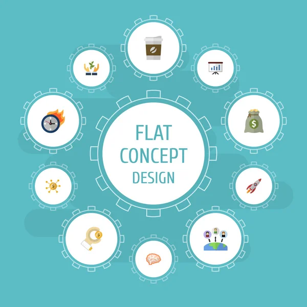 Düz simgeler yönetim, roket, zihin ve diğer vektör öğeleri. Başlangıç düz simgeler simge kümesi de son tarih, Crowdfunding, beyin nesneleri içerir.