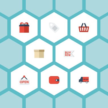 Düz simgeler otobüs, çantası, çanta ve diğer vektör öğeleri. Mağaza düz simgeler simge kümesi de para, şimdi, otobüs nesneleri içerir.