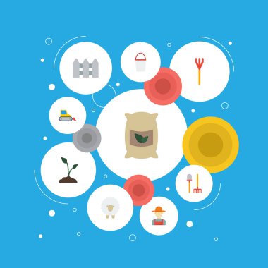 Düz simgeler Kültivatör, kuzu, Komisyon ve diğer vektör öğeleri. Tarım düz simgeler simge kümesi de kova, koyun, birleştirme nesneleri içerir.