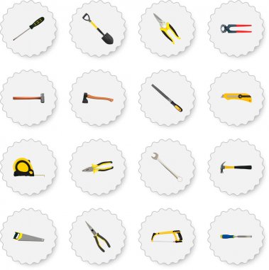 Demir testeresi gerçekçi Kırtasiye bıçak, kol-gördüm ve diğer öğeleri vektör. Aletleri gerçekçi simgeler kümesi de içerir tornavida, balta, balyozla nesneleri.