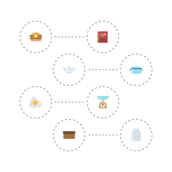 Flat Icons Cooking Notebook, Fast Food, Loaf and Other Vector Elements. Набор символов плоских икон Гастрономии также включает в себя банку, омлет, предметы хлеба . — стоковый вектор