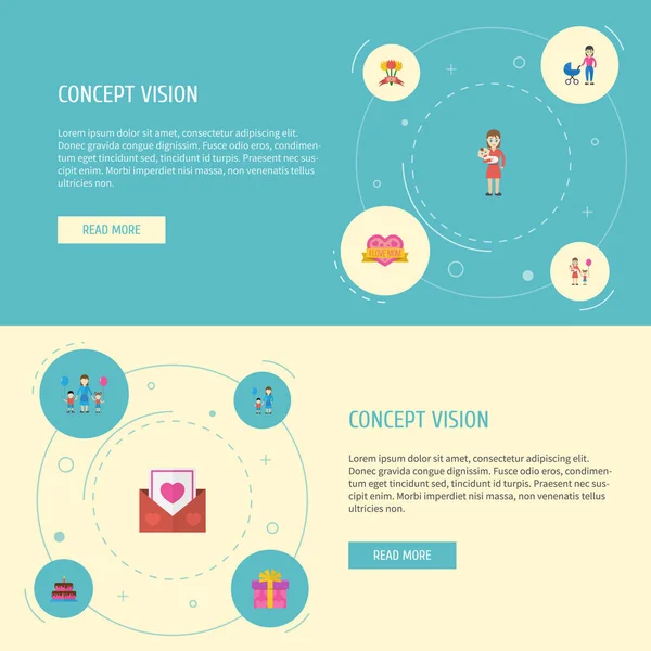 Mutlu anneler günü düz kutsal kişilerin resmi Bahçe Tasarım çocuklar, anne ve bebek arabası sembolleri ile. Güzel anne güzel kadınsı tasarım sosyal, Web ve baskı için.