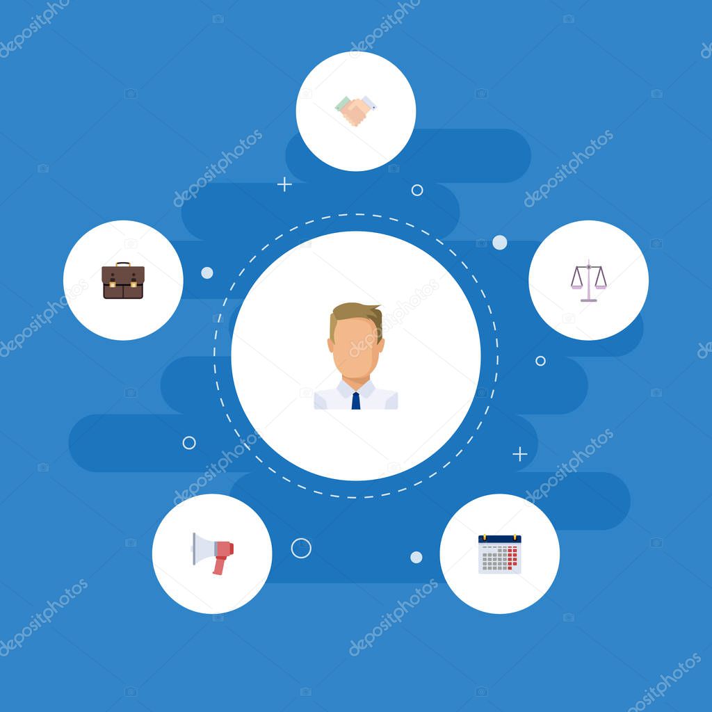 Flat Icons Loudspeaker, Handshake, Libra Vector Elements. Set Of Trade Flat Icons Symbols Also Includes Handshake, Businessman, Scales Objects.