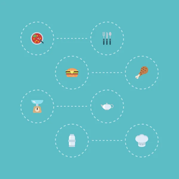 Flat Icons Spice, Fast Food, Chef Hat and Other Vector Elements. Набор пищевых плоских икон также включает в себя пищевые, быстрые, однородные предметы . — стоковый вектор
