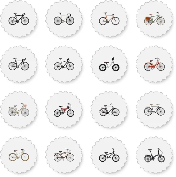 Realista Old, Brand, Hybrid Velocipede Vector Elements. El sistema de símbolos realistas de la bici también incluye objetos plegables, retro, de moda . — Archivo Imágenes Vectoriales