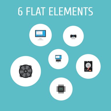 Düz simgeler yazıcı, mikroişlemci, ekran ve diğer vektör öğeleri. Dizüstü düz simgeler simge kümesi de Hdd, Pc, ekran nesneleri içerir.