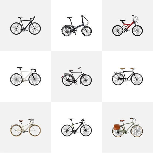 Реалістичний дороги швидкості, підлітків, Cyclocross їзди та інших елементів векторного. Набір велосипед реалістичні символи також включає в себе Голландська, підлітків, ретро об'єктів. — стоковий вектор