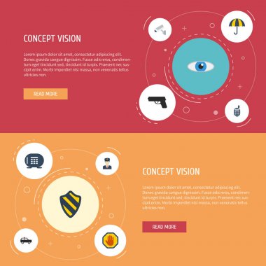 Düz simgeler kamera, El Telsizi, zırhlı araç ve diğer vektör öğeleri. Düz simgeleri simgeleri tedarik kümesi de içerir güvenlik, gözetim, araba nesneleri.