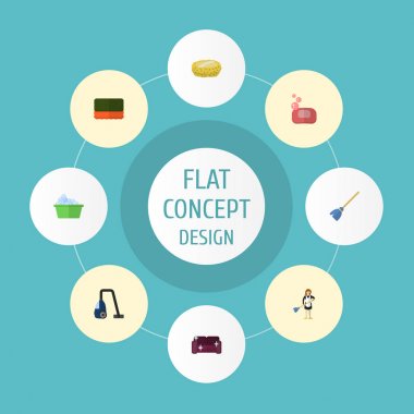 Düz simgeler sünger, Besom, süpürge ve diğer vektör öğeleri. Düz simgeleri simgeleri temizlik seti de içerir sünger, Bast, süpürmek nesneleri.