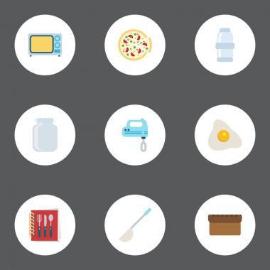 Düz simgeler somun, elektrikli soba, biberli ve diğer vektör öğeleri. Düz simgeleri simgeleri pişirme seti de yemek, biberli, somun nesneleri içerir.