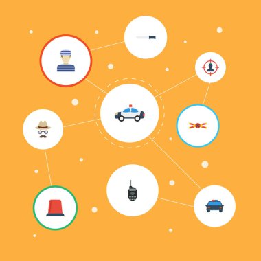 Düz simgeler şüpheli, Müfettiş, telsiz ve diğer vektör öğeleri. Suç düz simgeler simge kümesi de içerir mahkum, uyarı, mobil nesneler.