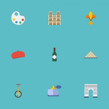 Düz simgeler Katedrali, Piramit, palet ve diğer vektör öğeleri. Ayrıca Louvre, Fleur, kulübe nesneleri içeren küme Europe düz simgeleri simgeleri.