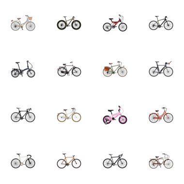Gerçekçi katlama spor-çalışma, yolculuk Bisiklet ve diğer vektör öğeleri döngüsü. Bisiklet gerçekçi simgeler kümesi de Vintage, Cruise, parça nesneleri içerir.