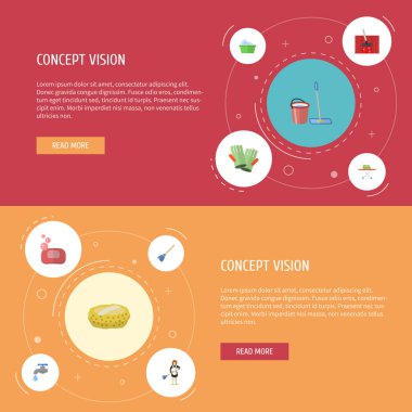 Düz simgeler ev hanımı, Housekeeping, Besom ve diğer vektör öğeleri. Ayrıca kova, eldiven, kadın nesneleri içeren küme hijyen düz simgeleri simgeleri.