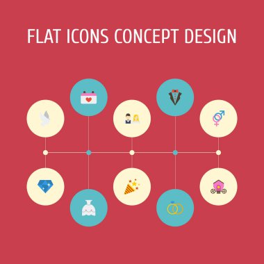 Düz simgeler Chariot, maytap, cinsellik sembolü ve diğer vektör öğeleri. Düz simgeleri simgeleri düğün kümesi de içerir elmas, havai fişek, gün nesneleri.