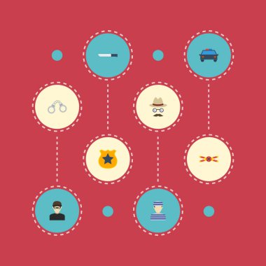 Düz simgeler kelepçe, süngü, mahkum ve diğer vektör öğeleri. Suç düz simgeler simge kümesi de içerir kelepçe, mahkum, Dedektif nesneleri.