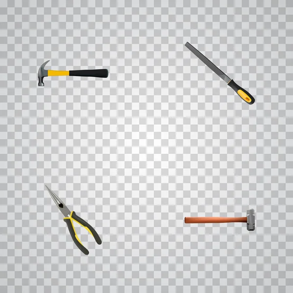 Realistic Handle Hit, Sharpener, Nippers Vector Elements. Set Of Tools Realistic Symbols Also Includes Claw, Emery, Hammer Objects. — Stock Vector