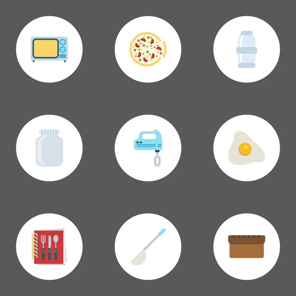 Flat Icons Loaf, Fogão elétrico, Pepperoni e outros elementos vetoriais. Conjunto de símbolos de ícones planos de cozinha também inclui cozinha, pepperoni, objetos de pão . — Vetor de Stock