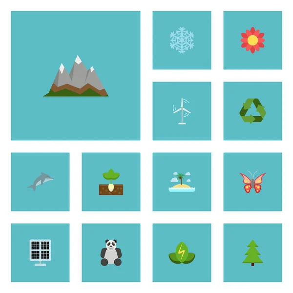 Flat Icons Blossom , Landscape, Sprout Vector Elements. Set Of Environment Flat Icons Symbols Also Includes Animal, Snowflake, Monarch Objects. — Stock Vector