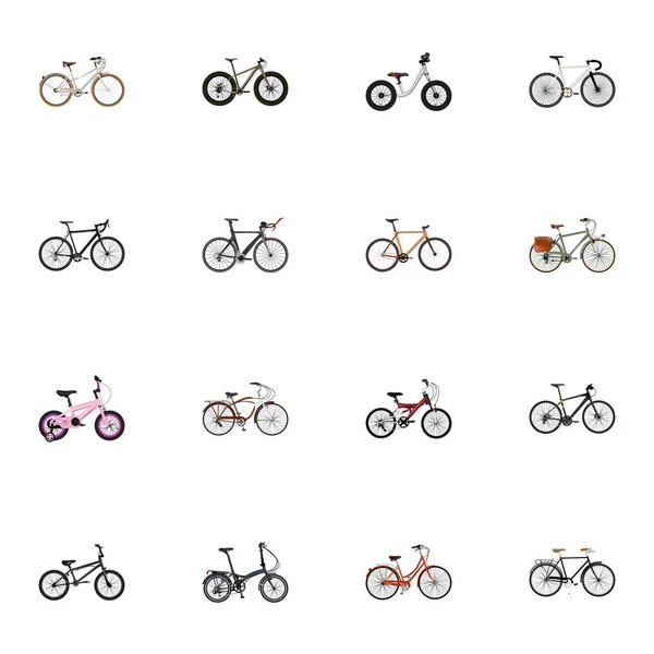 Bmx realistico, pieghevole Sport-Cycle, Velocipede ibrido e altri elementi vettoriali. Set di simboli realistici bici include anche estremi, Bmx, oggetti in legno . — Vettoriale Stock