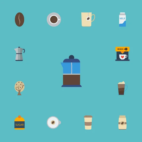 Flat Icons Arabica Bean, Plastic Cup, Timber And Other Vector Elements (dalam bahasa Inggris). Set Of Drink Flat Icons Symbols Also Includes Cappuccino, Cocktail, Latte Objects . - Stok Vektor