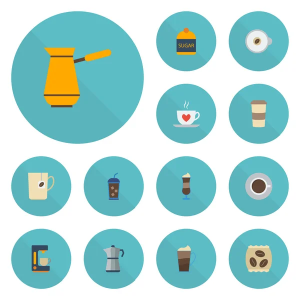 Iconos planos Mocha, edulcorante, latte y otros elementos vectoriales. Set de iconos planos de café Símbolos también incluye Go, Maker, Coffeemaker Objects . — Vector de stock