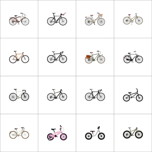 現実的な訓練車、Bmx、子どものような他のベクトルの要素。自転車現実的なシンボルのセットには、クルーズ、ベロシペード、ロード オブジェクトも含まれています. — ストックベクタ