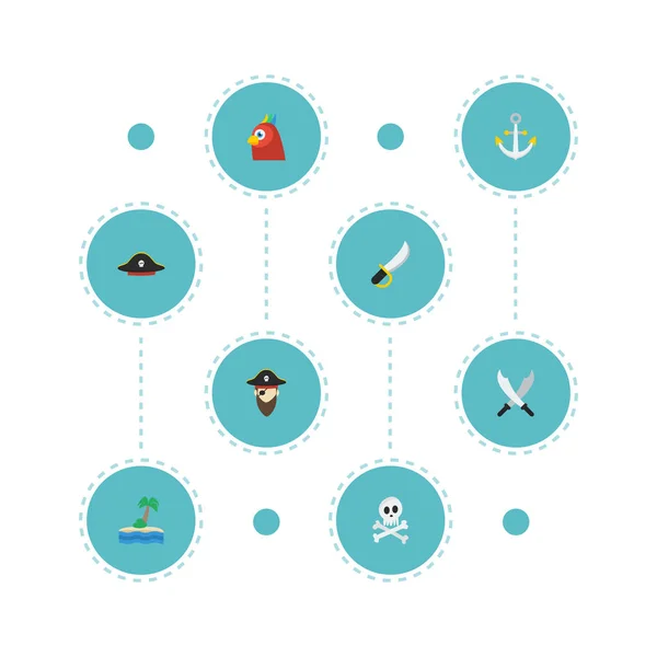 Flat Icons Palm, Macaw, Corsair e outros elementos vetoriais. Conjunto de símbolos de ícones planos de pirataria também inclui papagaio, pássaro, objetos de armadura . — Vetor de Stock