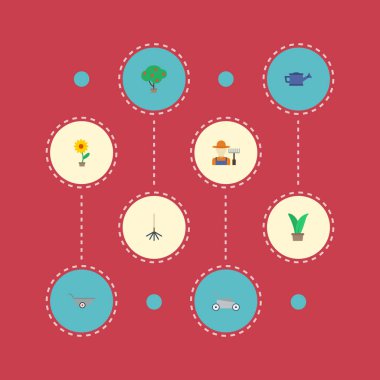 Düz simgeler komisyon, bitki, saksı ve diğer vektör öğeleri. Bahçe düz simgeler simge kümesi de bahçıvan, Can, Herb nesneleri içerir.