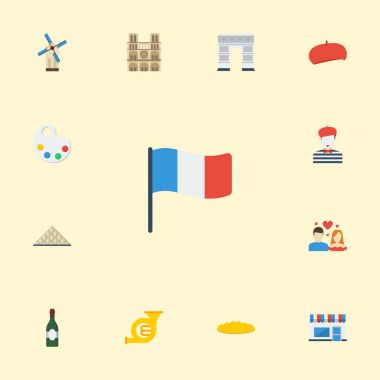 Düz simgeler Piramit, Restoran, somun ve diğer vektör öğeleri. Ülke düz simgeler simge kümesi de kabare, trombon, Rouge nesneleri içerir.