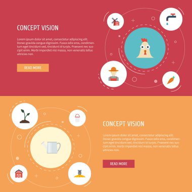 Düz simgeler Veggie, depo, manzara vektör öğeleri. Hasat düz simgeler simge kümesi de içerir Mill, konteyner, vurdu nesneleri.