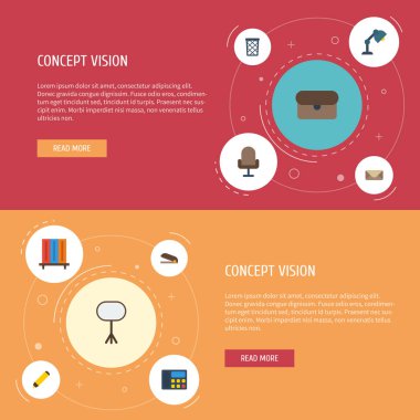 Vektör öğeleri düz simgeler mektup, koltuk, Masa hazır. Büro düz simgeler simge kümesi de lamba, yönetim kurulu, küçük nesneleri içerir.