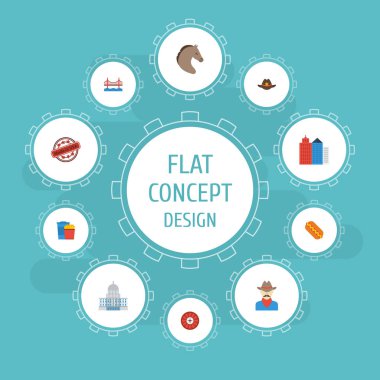 Düz simgeler damgası, at, rulet ve diğer vektör öğeleri. Amerika düz simgeler simge kümesi de at, Şerif, damga nesneleri içerir.