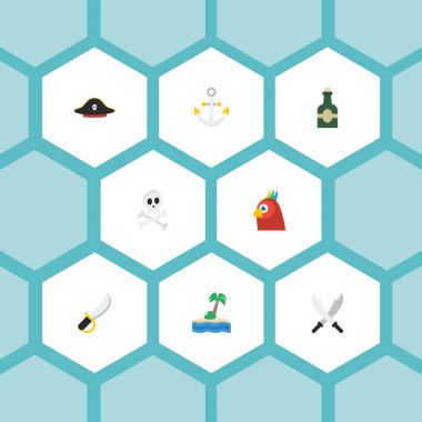 Düz simgeler kılıç, korsan şapkasını, kafatası ve diğer vektör öğeleri. Korsanlık düz simgeler simge kümesi de şapka, ağır, kılıç nesneleri içerir.