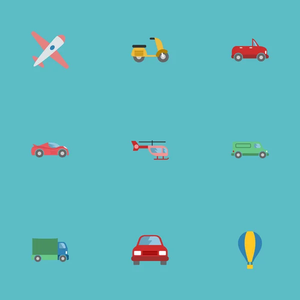 Közlekedési ikonok, luxus Auto, Chopper, és egyéb vektoros elemek lakás. Automatikus lapos ikonok szimbólumok is tartalmaz robogó, jármű, áruszállítási objektumok. — Stock Vector