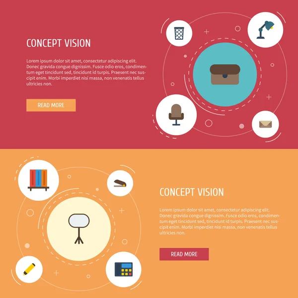 Vektör öğeleri düz simgeler mektup, koltuk, Masa hazır. Büro düz simgeler simge kümesi de lamba, yönetim kurulu, küçük nesneleri içerir.