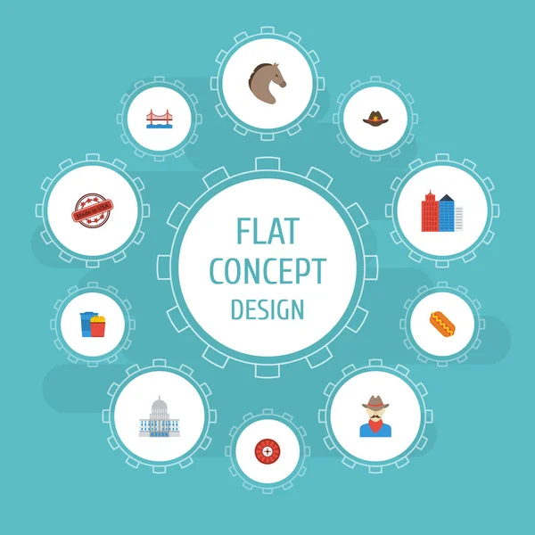 Düz simgeler damgası, at, rulet ve diğer vektör öğeleri. Amerika düz simgeler simge kümesi de at, Şerif, damga nesneleri içerir.