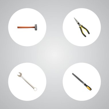 Gerçekçi Spanner, tutamacı isabet, kalemtıraş vektör öğeleri. Araçlar gerçekçi simgeler kümesi de Key, Zımpara, aracı nesnelerini içerir.