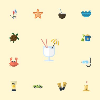 Düz simgeler Yüzme, kale, kaplumbağa ve diğer vektör öğeleri. Ayrıca Hindistan cevizi, Coupe, kaplumbağa nesneleri içeren küme yaz düz simgeleri simgeleri.
