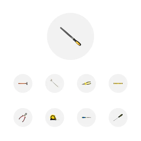 Realistic Sharpener, Carpenter, Length Roulette And Other Vector Elements. Set Of Instruments Realistic Symbols Also Includes Sledge, Appliance, Measure Objects. — Stock Vector