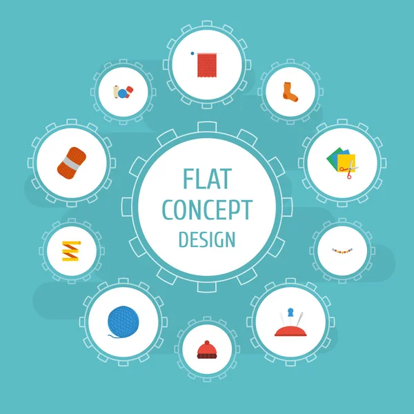 Düz simgeler iplik, Dükkanı, örme çorap ve diğer vektör öğeleri. El yapımı düz simgeler simge kümesi de içerir renkli, iğne, kolye nesneleri.