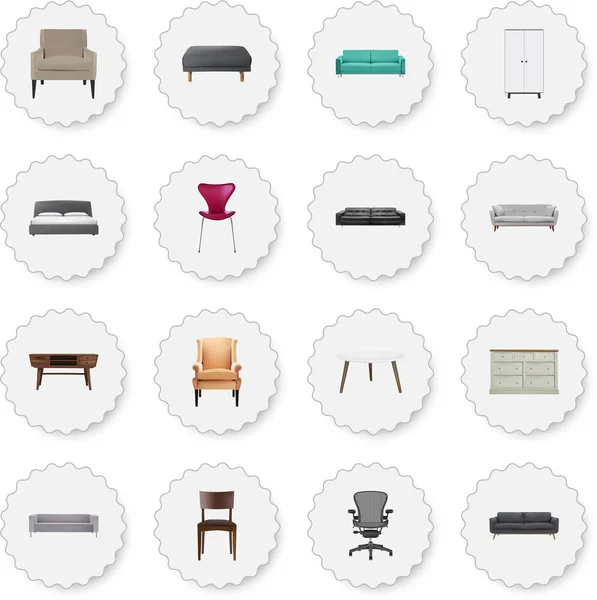 Realistic Lounge, Mattress, Comfortable And Other Vector Elements. Set Of Furniture Realistic Symbols Also Includes Chair, Divan, Couch Objects. — Stock Vector