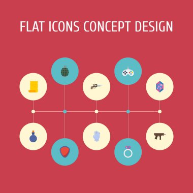 Düz simgeler koruma, tabanca, dinamit ve diğer vektör öğeleri. Oyun düz simgeler simge kümesi de el bombası, Mana, Revolver nesneleri içerir.